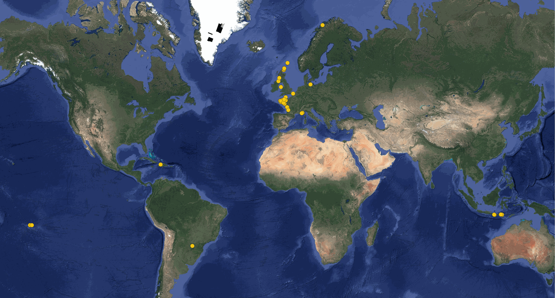World map showing the references